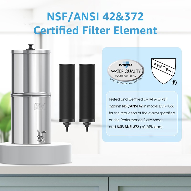 Aqua Crest Gravity Water Filter System, NSF/ANSI 42&372 Certified Black