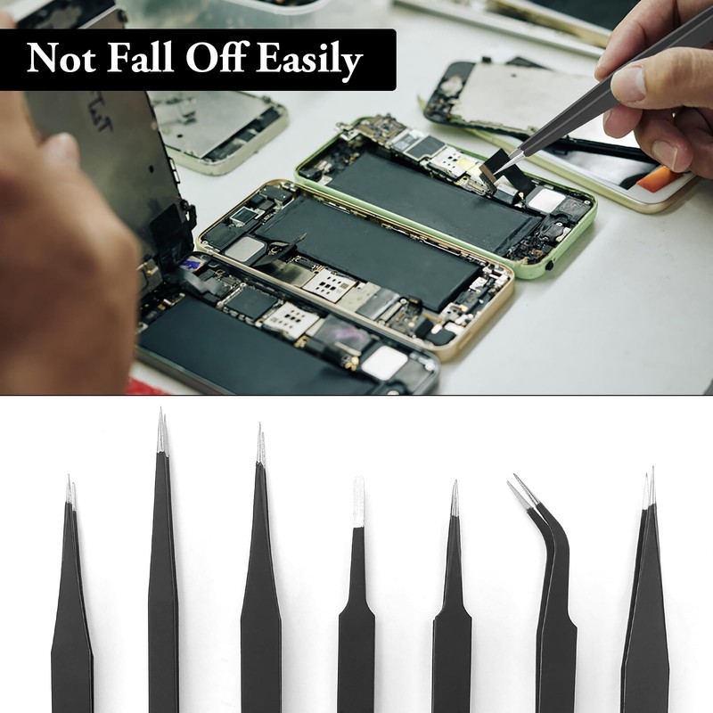 7x Tweezers Set Rustproof Antistatic for Computers, Electronic Repairs, Jewellery,