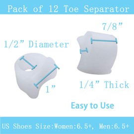 MENOCADY Pack of 12 Gel Toe Separator, (1/4" Thick) Big Toe Spacers, Single Loop Toe Spreader for Bunions, Overlapping Toe, Corrector and Spacer (White)