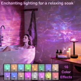 KidoYean Cordless Shower Lamp,Bedside Lamp,Touch Ocean Wave Projector Light,3 Way Color Temperature,16 Color Changing Light,Dimmable,Rechargeable Aurora Night Lights for Bedroom Bathroom, Waterproof