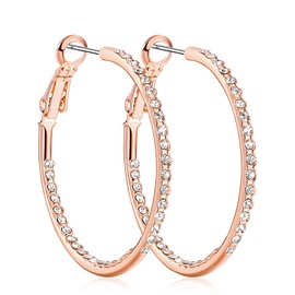 KOSE 14K Gold Hoop Earrings for Women Hypoallergenice, 35mm Rhinestone Hoop Earrings with 14K Gold Plated, Gift for Women and Friend (Rose Gold)