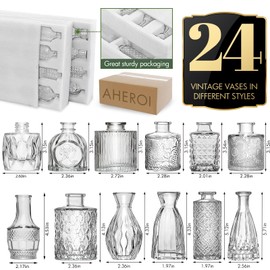 Aheroi 24 Pcs Bud Vase Set, Small Glass Vases for Centerpieces, Cute Vintage Flower Vase Bulk Bud Vases for Centerpieces, Mini Wedding vases Set for Table Decorations, Room Office Table Decor