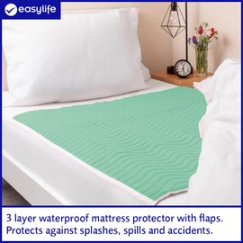 Easylife Water Proof Mattress Protector With Side Flaps, Waterproof Bed Pad (pad measures 92 x 89cm), Triple Layer Bed Mattress Protector, Machine Washable Waterproof Bed Pads - Fully Guaranteed
