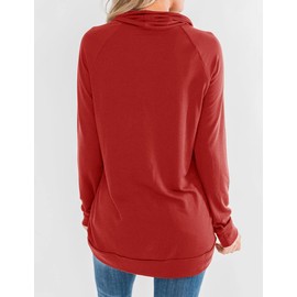 Fallorchid Womens Cowl Neck Tunic Tops Long Sleeve Pullovers Casual Drawstring Sweatshirts Red