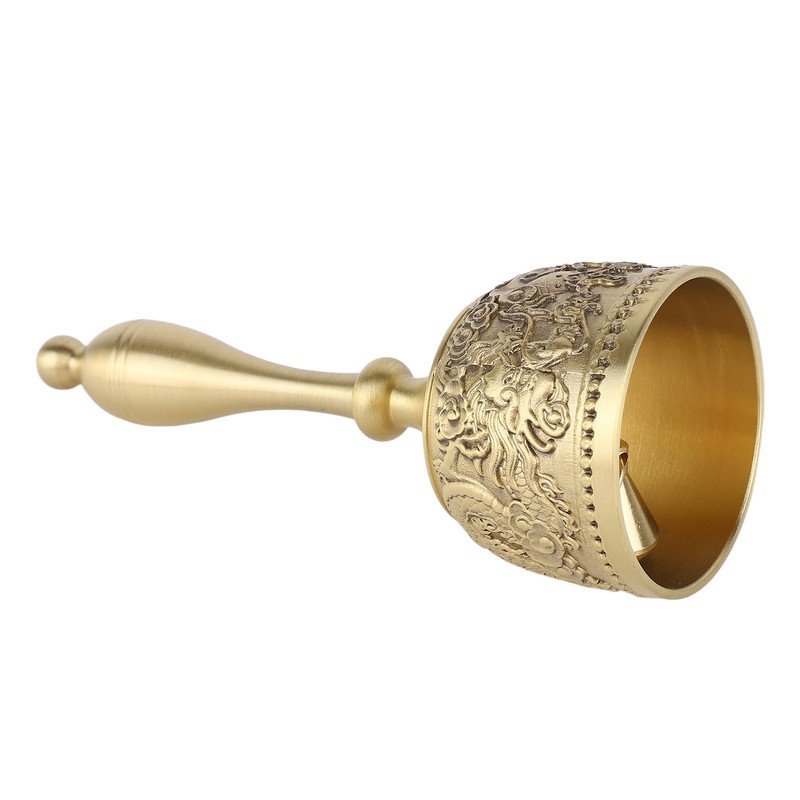 Hand Call Bell 4.7in Long Pure Brass Exquisite Carved Pattern