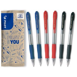 PILOT Super Grip Ballpoint Pens, Set of 6 in M (Blue, Black, Red)