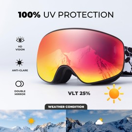 Qunature Kids Ski Goggles OTG Snow Goggles with Spherical Dual Lens UV400 Panda Design Ski Glasses Anti-Fog Children Snowboard Goggles Skiing Skating Snowmobiles