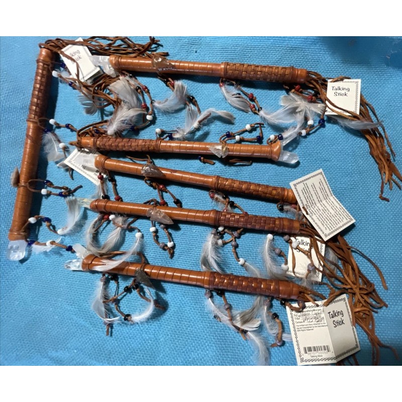 1 ONE Navajo talking stick 14" w/dangle beads & Stone