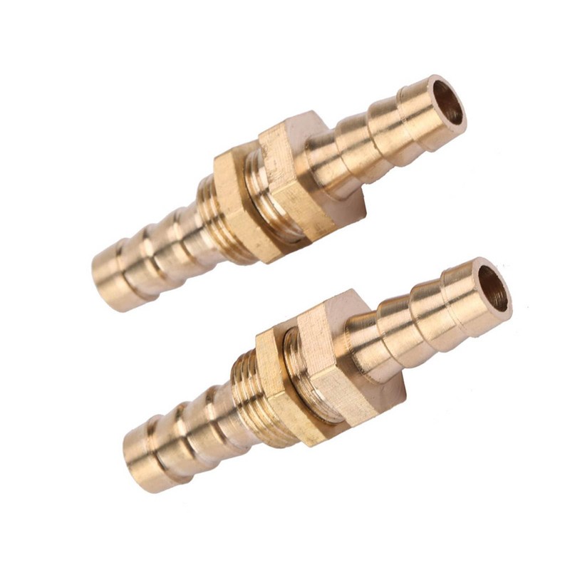 2 Pcs Brass Straight Barbed Hose Fitting Bulkhead Coupler Connector
