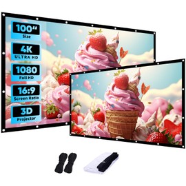 WISHOLY Projector Screen 100 inch, Washable Projector Screen 16:9 Foldable Anti-Crease Portable Projector Movies Screen for Home Theater Outdoor Indoor Support Double Sided Projection
