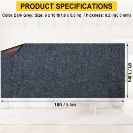 Grefinity Marine Carpet,6 FT x 18 FT Dark Gray Indoor Outdoor Carpet 0.2" Thick Boat Carpet with Water-Proof TPE Backing, Non-Slide Outdoor Marine Carpet Roll for Home, Patio, Porch, Deck
