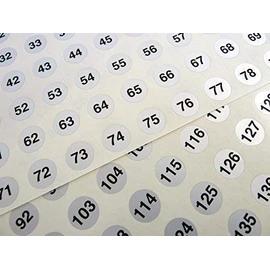 Silver 13mm Round Consecutive, Sequential Number Sequence Labels, Numbering Stickers, from 1-160