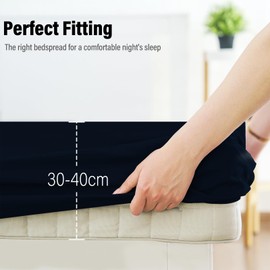 180x200 cm Super King Fitted Sheet - Deep Pocket 16 inch (40cm) Soft Microfibre Fabric Deep Fitted Super King Size Elasticated Fitted Sheet for Bed Anti-Fade and Anti-Shrinkage (Navy Blue)