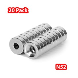 Round Disc Magnets 1/2x3/16 - Magnetic Countersunk Ring 12x5mm Screw Hole Size #6 Crafting Holder DIY Fastener Circular Magnet Disk N52 (20 Pack)