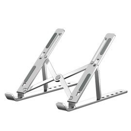 Laptop Stand, Silver, Aluminum Alloy, Silica Gel Anti-Slip, 18 Inch Compact and Portable, Foldable, 7 Speed Adjustment, Efficient Heat Dissipation, Ergonomic Design, Adjustable Angle, Storage for Home