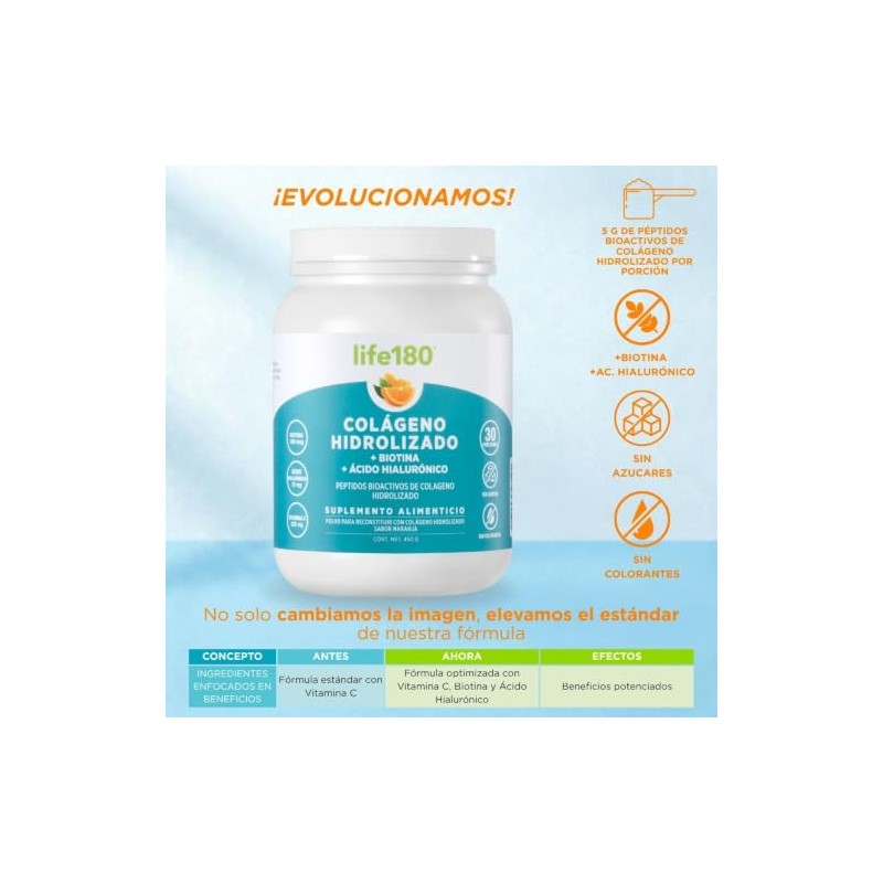 Life180 Colágeno Hidrolizado Polvo Azúcar 450 5gr Por Porción Porciones
