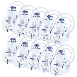 10 Pack Urinary Drainage Bag with Anti-Reflux Valve, Catheter Urine Bag with 2000 mL Volume, 48" Drainage Tube, Overnight Bedside Professional Urinary Bag for Home