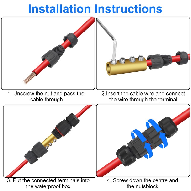 Linkstyle 5PCS IP68 Waterproof Junction Box, Electrical Cable Wire Connectors,
