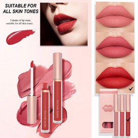 Lip Gloss Set, 3 Colors Nude Red Matte Lipgloss Liquid Lipstick Sets, Long Lasting Waterproof Plumping Velvet Lipsticks Lip Stain Makeup Gift for Girls and Women