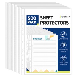 Cptoion 500 Pack Clear Page Protectors, A4, Top Loading