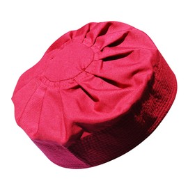 Red Cotton-Blend Pleated Top 3.5in Tall Fabric Kufi Prayer Cap Beanie (S)