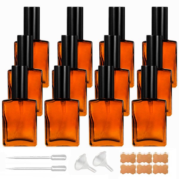 BEGIKET 12 Pack 1 oz Amber Glass Perfume Spray Bottle,