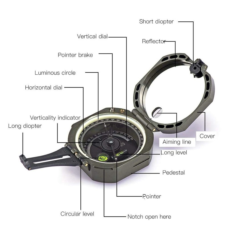 Multifunctional Geological Compass, Outdoor High Accuracy Geological Compass, Waterproof Fluorescence