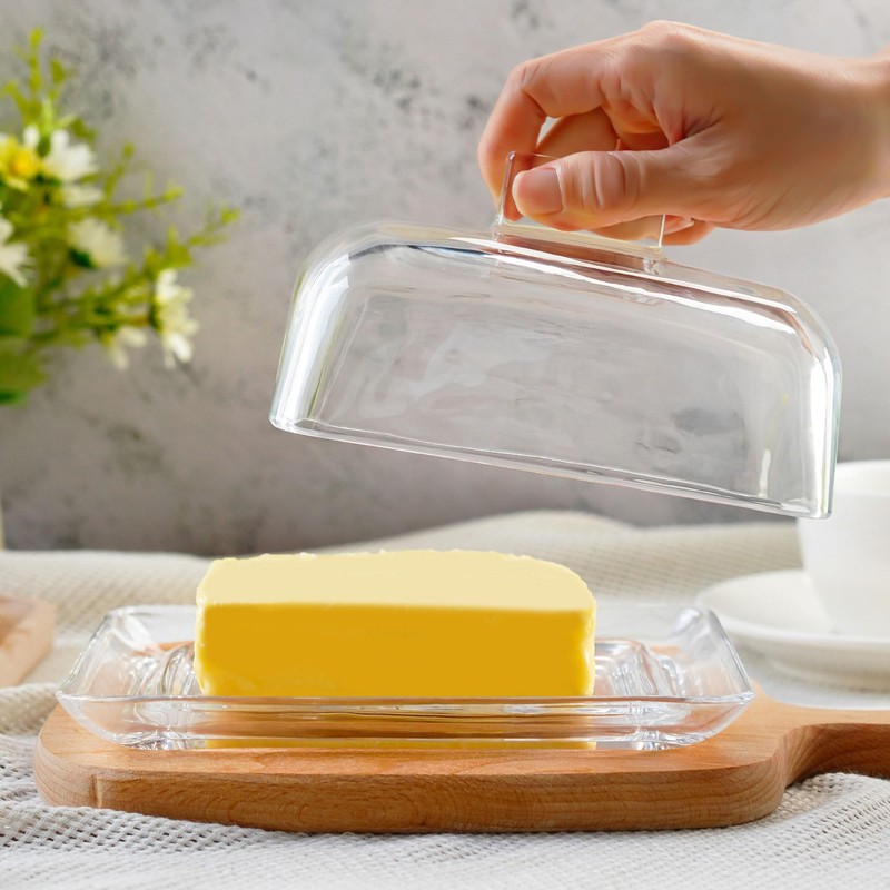 QFkris Clear Glass Butter Dish with Cover for Countertop, 7"