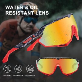 CARFIA Cycling Glasses Mens Womens Sunglasses Polarised Sport Goggles with 3 Interchangeable Lens- UV Protection for Running Shooting