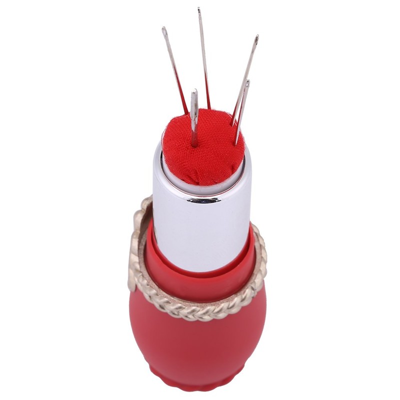 Black Red Color Rota-Table Lipstick Shaped Needle Storage Pin Cushion