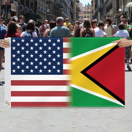 3×5 FT USA Guyana Combo Flag,Large Guyanese Friendship Decor,Double Side Digital Printed 150D Polyester Banner With Canvas Header Brass Grommet For Outdoor Indoor Parade Car
