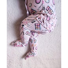 Lev Baby Baby Girl Makeup Footie, 2-Way Zip, Sustainable Footie Pajamas, Long Sleeve, Washable, Jumper Design (3-6 Months, Makeup)