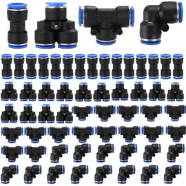 Pack of 60 Pneumatic Connectors, 4/6/8 mm Air Push Quick Fittings, Pneumatic Connectors Straight/Angle/T/Splitter Connector, Pneumatic Connector for Quick Connection of Air Lines