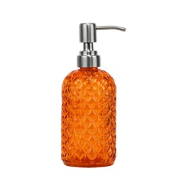 16 Oz Soap Dispenser with 304 Rustproof Stainless Steel Pump, Kitchen, Bathroom Soap Dispenser， Refillable Liquid Glass Soap Dispenser for Hand Soap, Soap, Lotion. (Orange)