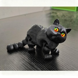3D Printed Articulated Cat, Cute Fat Persian Cat Doll,3D Printed Animals Fidget Toys Decor for Stress Relief, Stocking Stuffers, Desktop Decoration (Black)