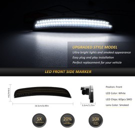 D-Lumina LED Side Marker Lights Smoked Lens Compatible for Dodge Charger 2015 2016 2017 2018 2019 2020 2021 2022, Front & Rear Bumper Sidemarker White, Pack of 4