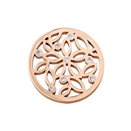 Quiges Interchangeable Coin Made of Stainless Steel 25 mm Flower Pattern for Coin Pendant, Crystal, Cubic Zirconia