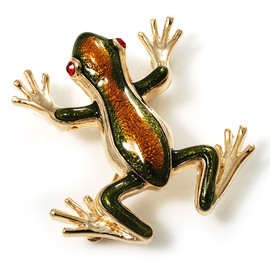 Gold Plated Enamel Frog Brooch (Brown & Green)