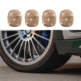 HEVLE 4PCS Tire Valve Caps, Valve Stem Caps, Handmade Crystal Rhinestone Car Tire Valve Stem Caps, Attractive Dustproof Bling Car Accessories Universal for Cars, Trucks, SUV (Gold)