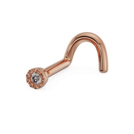 FreshTrends 14K Rose Gold SI1 clarity and J-K color Diamond Perlage Nose Ring | 20 Gauge Genuine Rose Diamond Gemstone Nose Twist Ring (1.2mm (.009ct.) - Tiny)