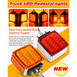 Aukmak 2pcs Amber + Red 39 LED Square Pedestal Lights - Stud Mount Trailer Fender Double Face Semi Turn Signal Lights for Truck Accessories and LED Side Marker