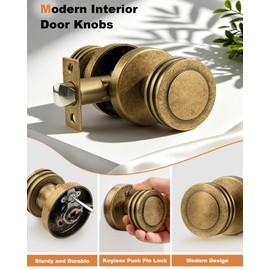 Probrico 1 Pack Keyless Passage Door Knobs with Vintage Design Passage Door Knobs for Interior Doors for Hallway Closet in Antique Brass Finish