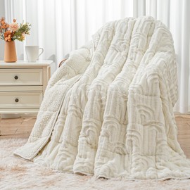 Wemore Jacquard Fleece Weighted Blanket King Size 80" x 87" 15lbs, Ultra Soft Cozy Sherpa Weighted Blankets for Adults, Ultra Fuzzy Heavy Blanket for Sleep, Fluffy Warm Throw for Bed, Cream White