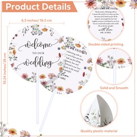 Briwooody 100 Pcs Wedding Hand Fans for Guests Bulk Plastic Round Decorative Fans with Handle for Wedding Party Favors(Wildflower Style)