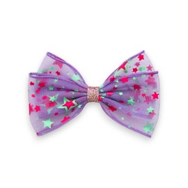 Summer Crystal Starry Tulle Bow Alligator Hair Clip for Girls (Purple Starry)