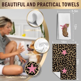 LUKIPOM Trendy Cheetah Leopard Print Kitchen Towels Set of 2, Maximalist Leopard Cheetah Decor Bathroom Kitchen Hand Towels,16x24 Inch