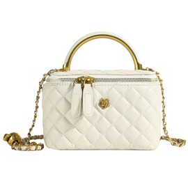 HARJIO Vanity Bag, Shoulder Quilted Bag, Women's, Mini Shoulder Bag, Vanity Pouch, Cosmetic Bag, Small, Makeup Pouch, Black, White, Black, Leather, Popular, Korea, Cute, Cross-body Shoulder Bag, Bag, Bag Bag (White)