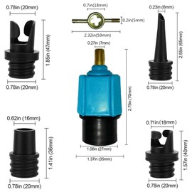 Paddle Board Pump Adapter, Air Pump Adapter for Inflatables, SUP Pump Adaptor with 4 Air Valve Nozzles for Inflatable Boat, Stand Up Paddle Board,Inflatable Bed, Compressor Air Valve Converter (Blue)
