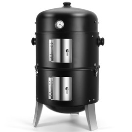 SUNLIFER BBQ Charcoal Smoker for Meat: 16 Inch Heavy Duty 4 In 1 BBQ Charcoal Grills - Vertical Barbecue Smokers Grill Combo for Outdoor Cooking Patio Backyard Picnic Party Grilling