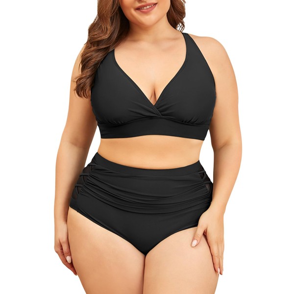 PONCEAU Women's Bikini Set Large Size V Neck High Waist